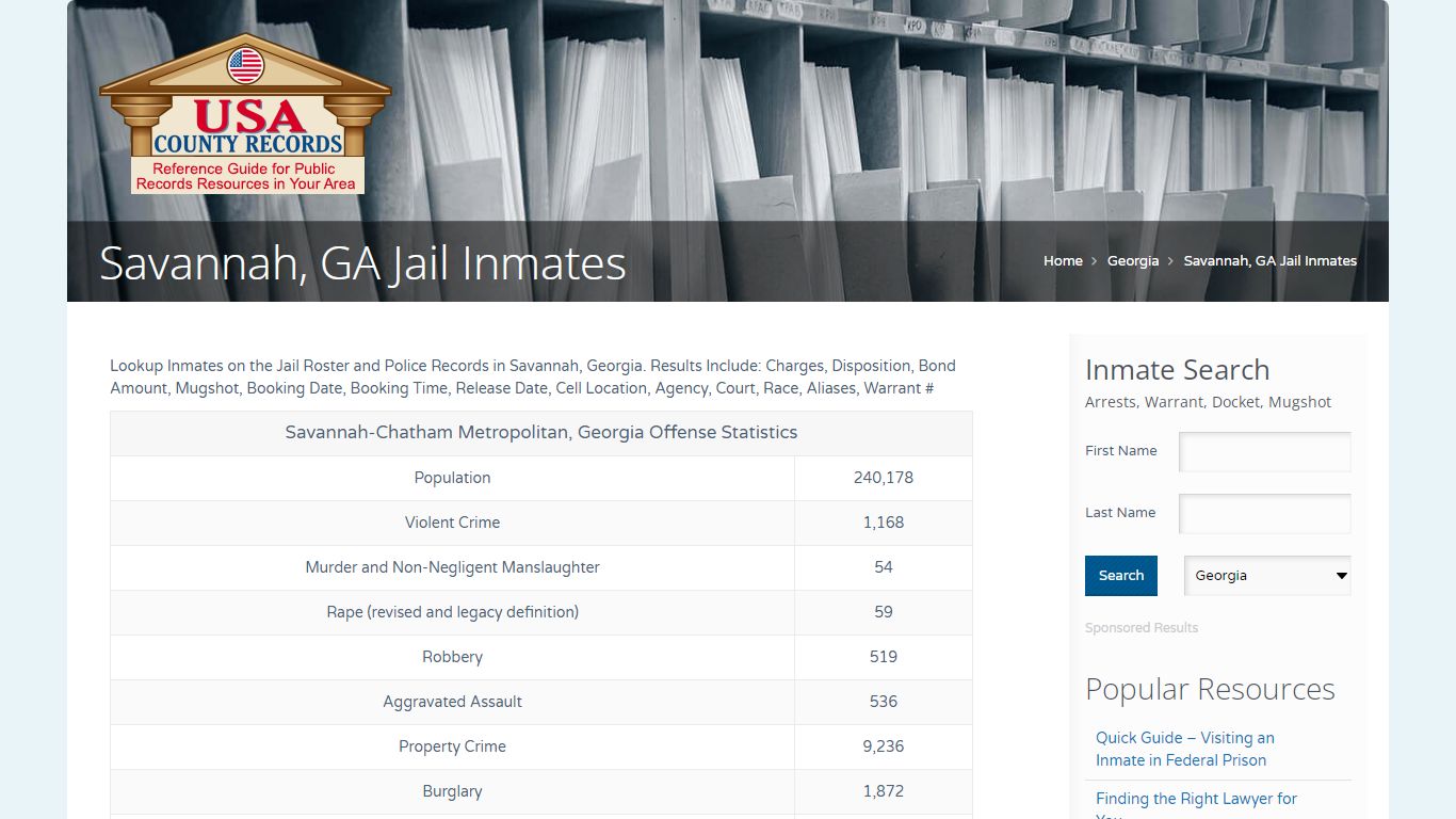 Savannah, GA Jail Inmates | Name Search